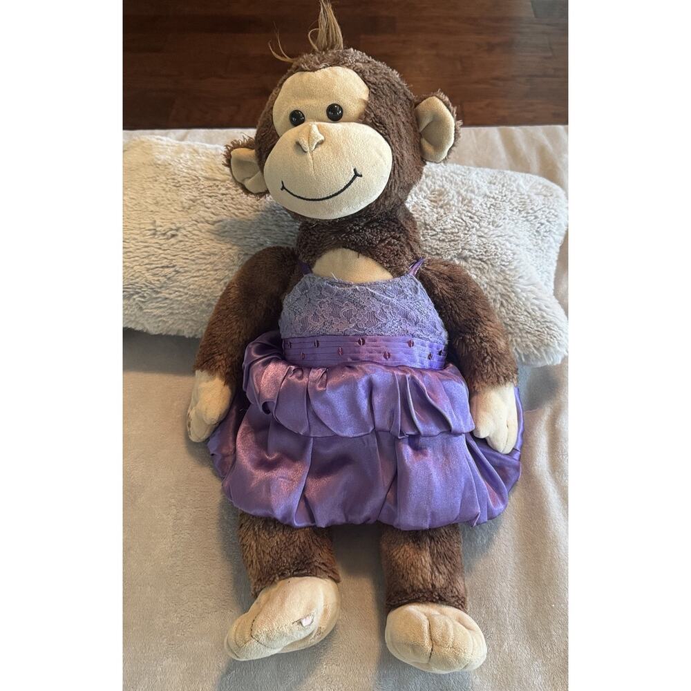 Monkey Build A Bear Plush Brown Chimp Ape Stuffed Animal Purple Dress‎ Ballerina